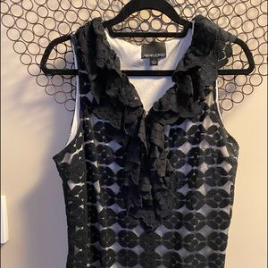 CYNTHIA ROWLEY Netted Black Overlay Top